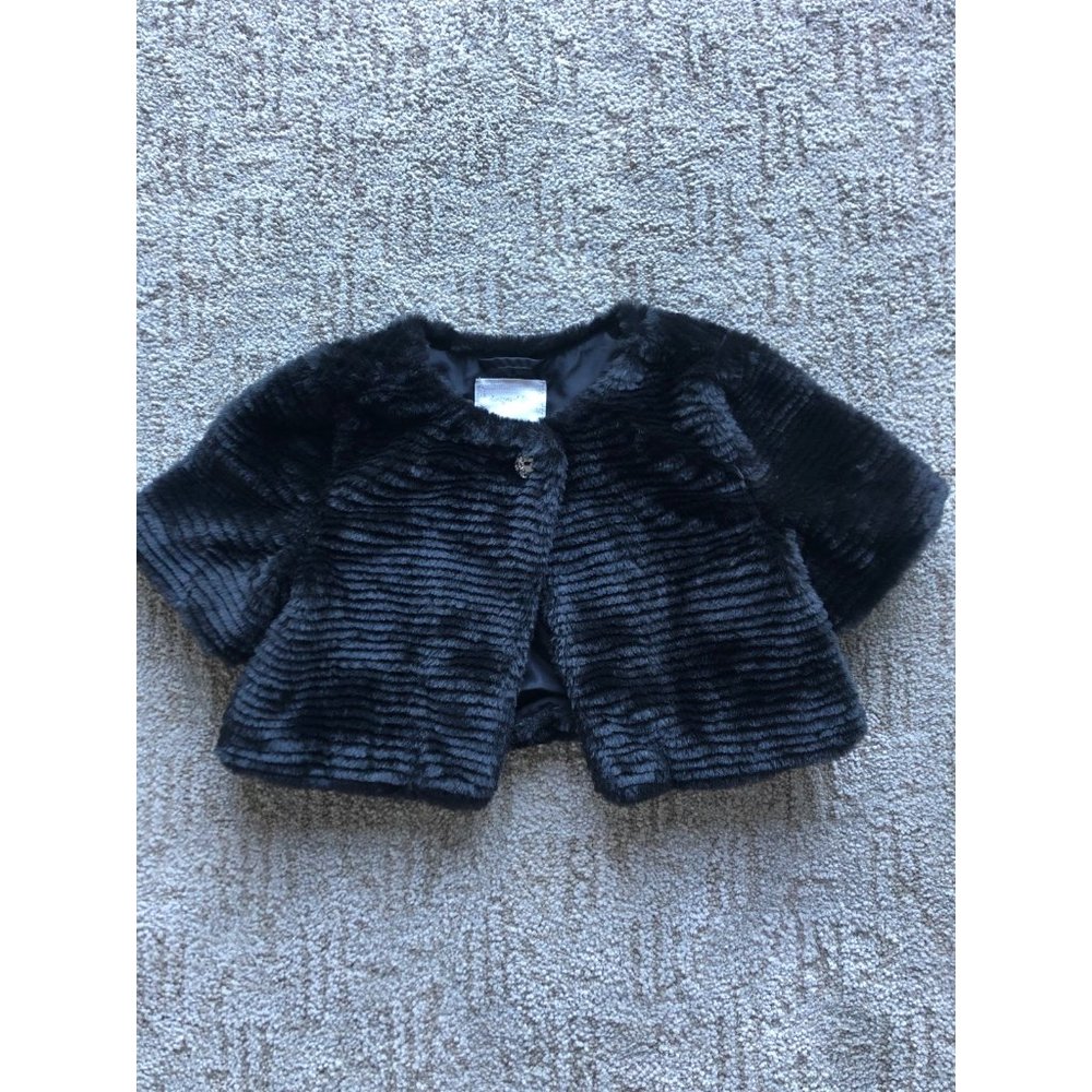 Gymboree Faux Fur black cropped coat sz 5-6